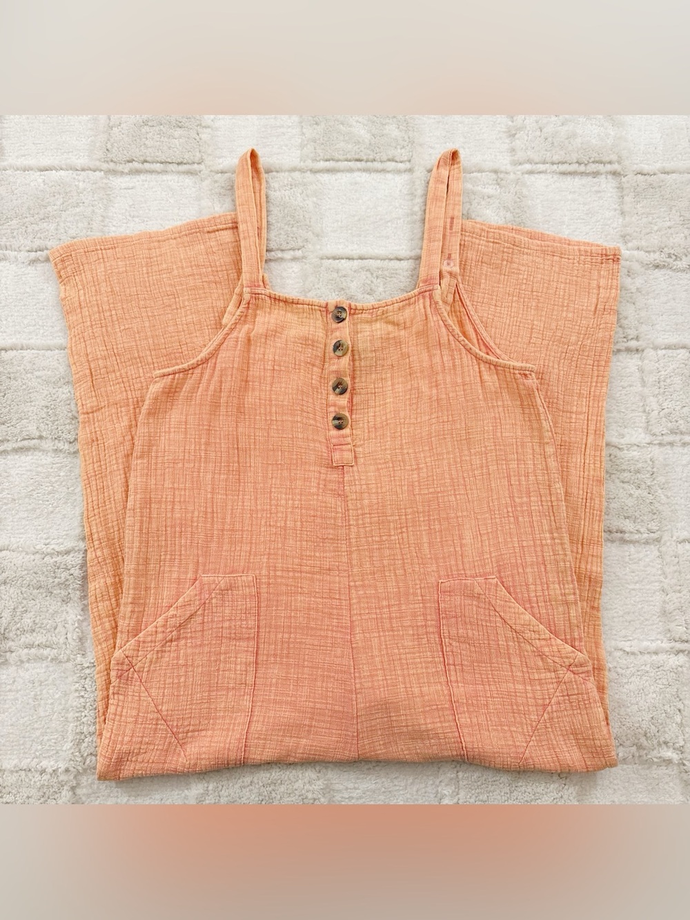Women's Rust Orange Cotton Gauze Romper Jumpsuit Large - Picture 2 of 13